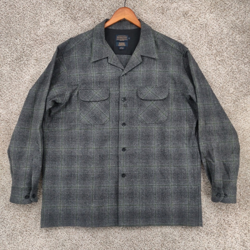 Pendleton The Original Board Shirt Mens XL Loop Collar Virgin Wool Gray Button